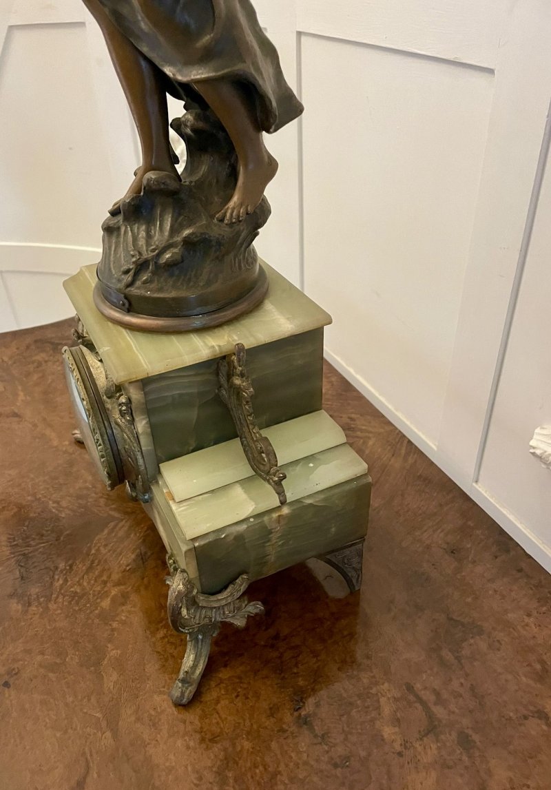 Antique French Onyx and Spelter Clock depicting Amphitrite after Auguste Moreau - Image 5